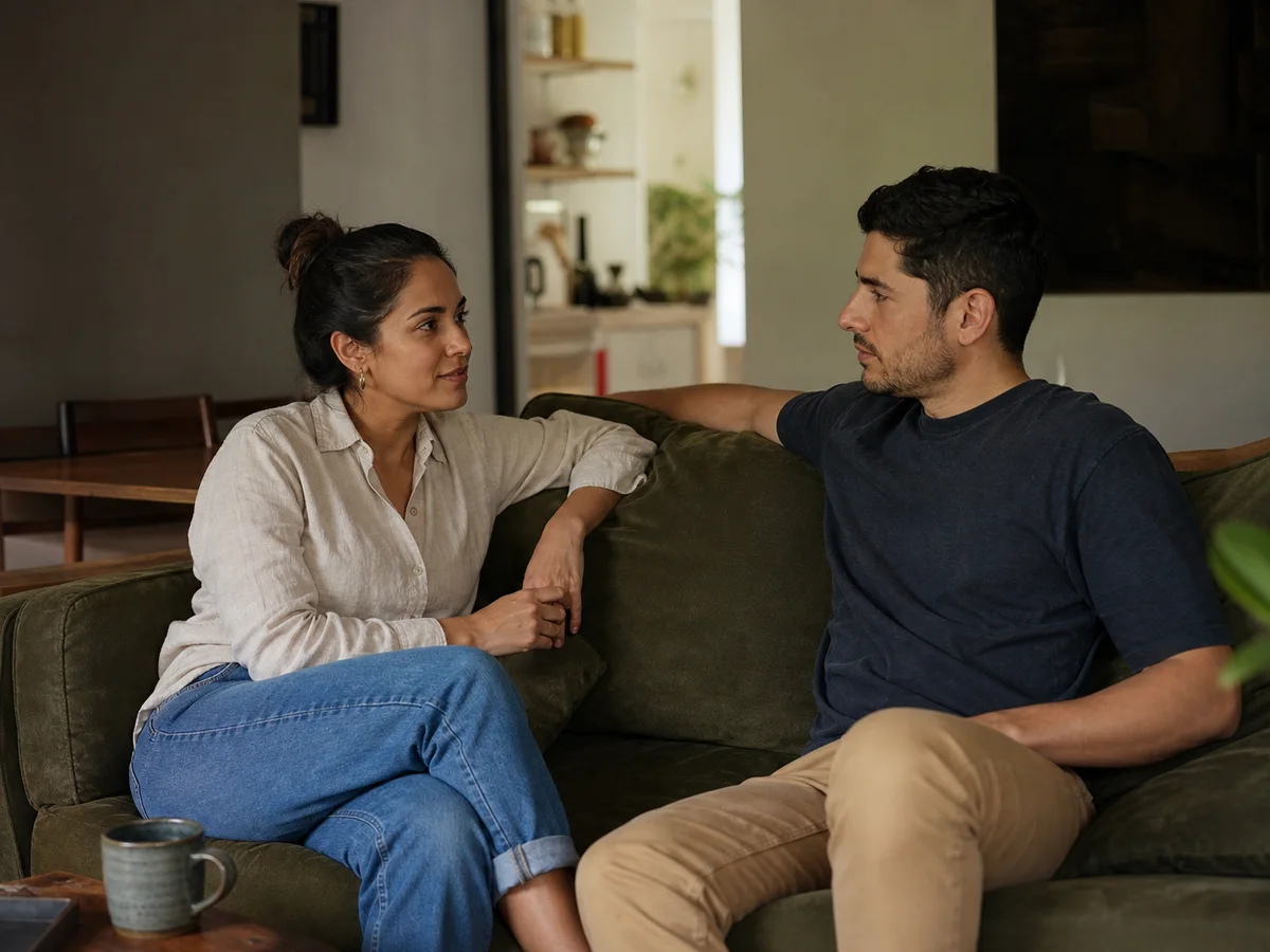 Pareja conversando con atención